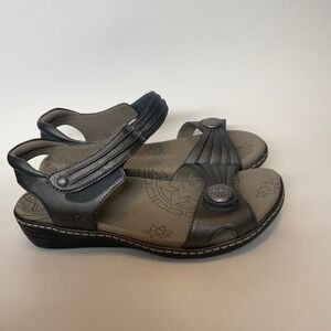 Taos Escape Pewter Leather Sandals Women's Size 10 Comfort Slingback Adjustable‎